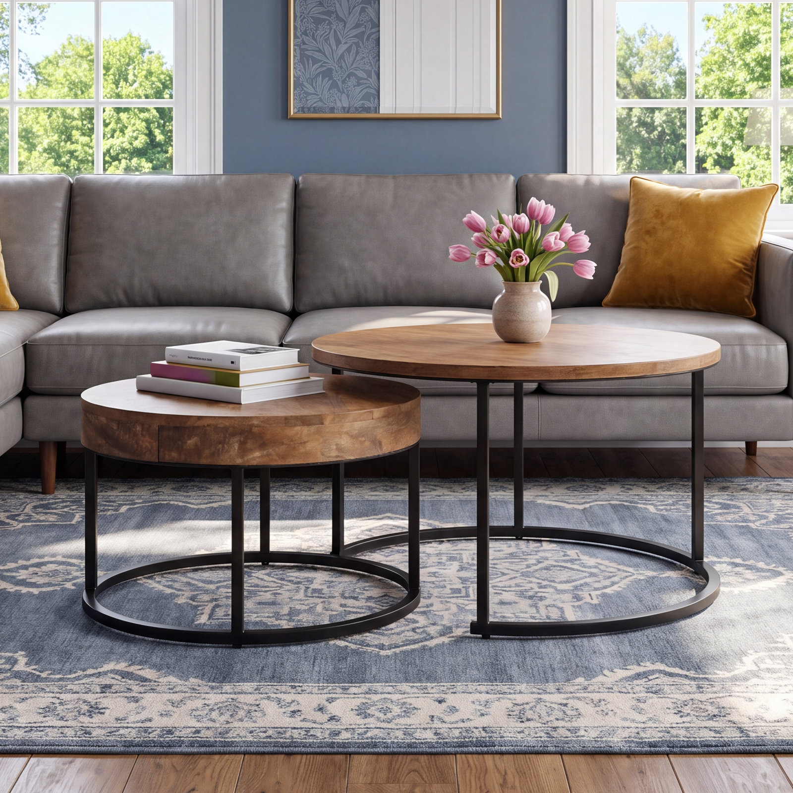 2-Piece Solid Wood Nesting Table Set