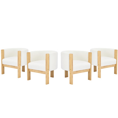 Of 4 Upholstered Armchairs In White Boucle On Natural Rubber Wood, 225lbs Support, Ideal For Living Spaces 4 Modern With Wood And Boucle, Weight Limit, Great Dining Areas