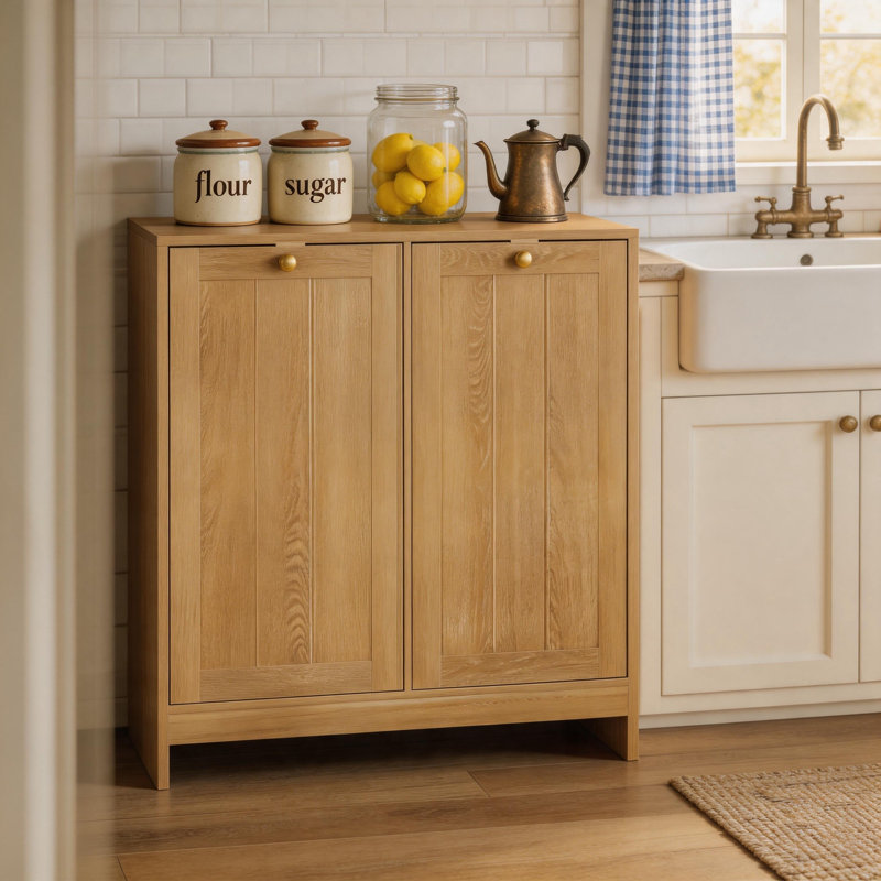 Armoire à linge basculante avec 2 paniers amovibles, rangement pour salle de bain