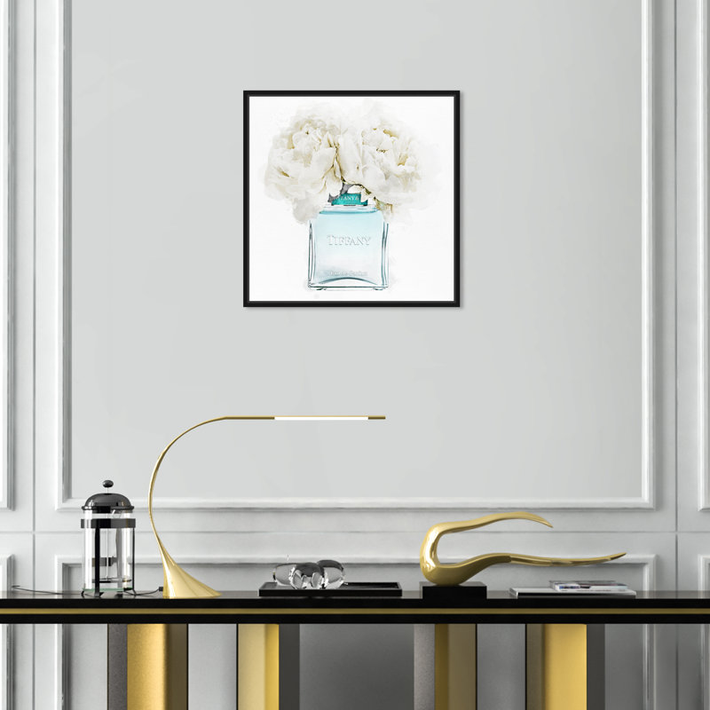 «Dawn Morning Bouquet Aquamarine Perfume», impression sur toile, H 16 po x l 16 po, Cadre en plastique doré, Plastique doré