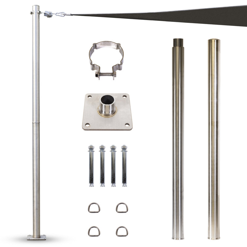 Mât en acier inoxydable Royal Shade, robuste avec plaque de base et pince de fixation à hauteur réglable, 8 pi x 0,25 pi