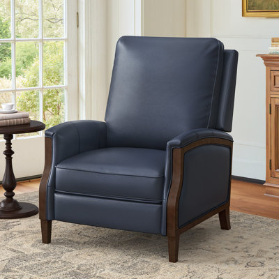 Fauteuil inclinable manuel en cuir véritable avec main courante en bois massif Liauro de 32,3 po de largeur