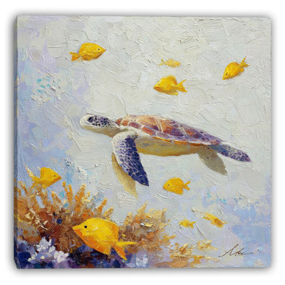 «Reef Turtle and Tangs», art mural sur toile tendue