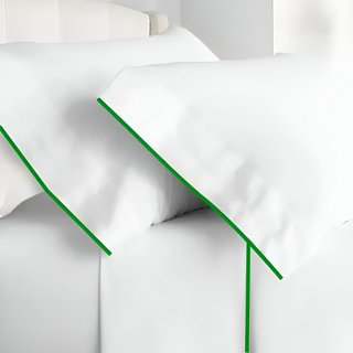 400TC Embroidery Cotton Sateen 4 Piece Sheet Set Fitted Sheet Fits Upto 16" Deep Pocket, Green Border, Queen Sheet Set