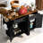 Kitchen Island With Drop Leaf, Power Supply, Spice Rack, Rolling Wheels, 53.5''w X 28.59''d 36.5''h, Black For Home And Large Storage, Cart, 53.5'' 28.59'' 36.5'-2103941232