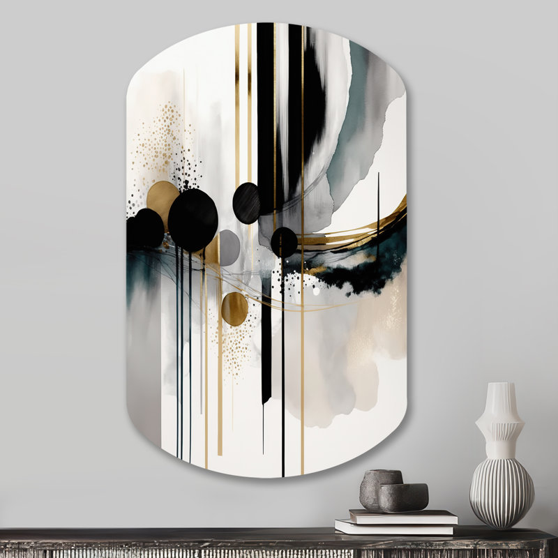 Sistina Abstract Transitional Shapes V - Abstract Shapes Cylinder Metal Wall Art, Black Asymmetrical Metal Art Print