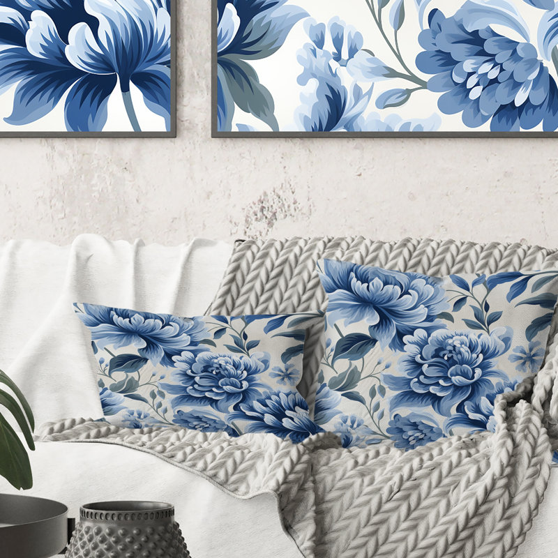 Blanc et bleu brise de damas - Coussin décoratif abstrait Coral Reef multicolore azur - Coussin, H 16 po x l 16 po