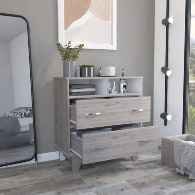 Commode à double tiroir Arabi, chambre, gris clair / blanc