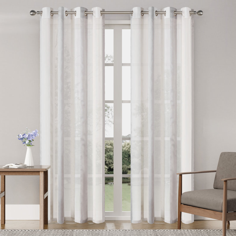 Elegance Stripe Grommet Panel Pair(2 Panels), 52" W x 96" L, Light Gray