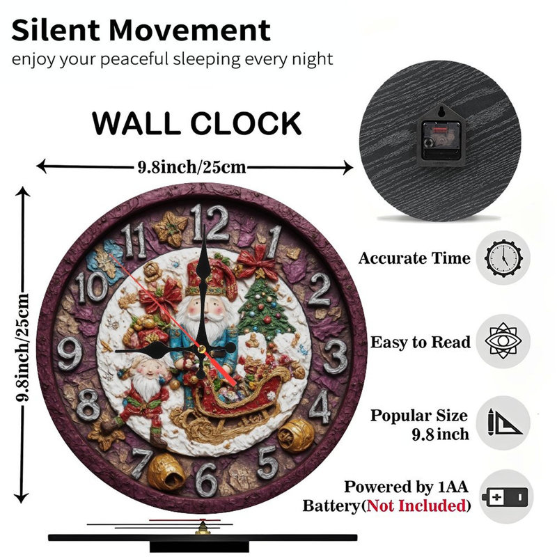 Horloge de Noël-Père Noël-Elfe-traîneau