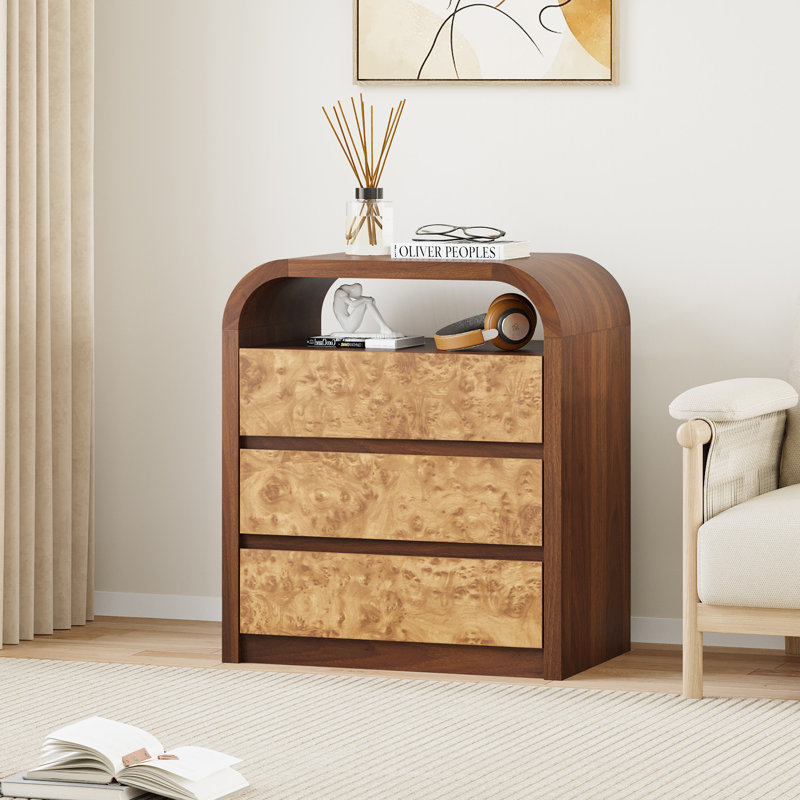 Commode arquée en bois à 3 tiroirs l 23,62 po, Noyer