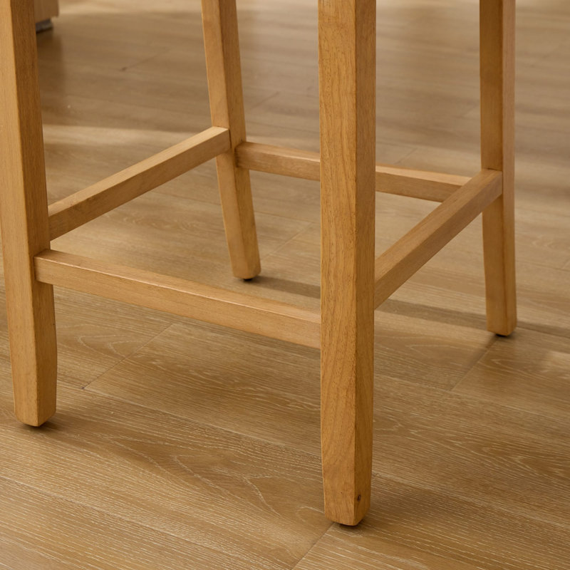 Tabourets de bar Havenwood en bois massif avec dossier en rotin et coussin en lin, Natural+Green