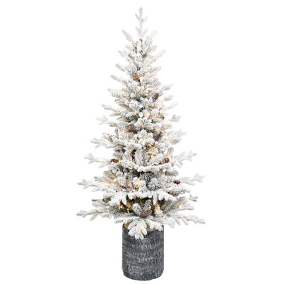 Arbre de Noël artificiel en pot pré-éclairé avec pommes de pin et lumières DEL chaudes