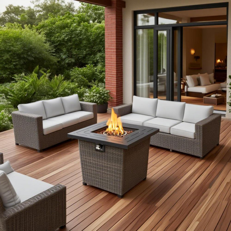 Square Steel Fire Pit with Wicker Base