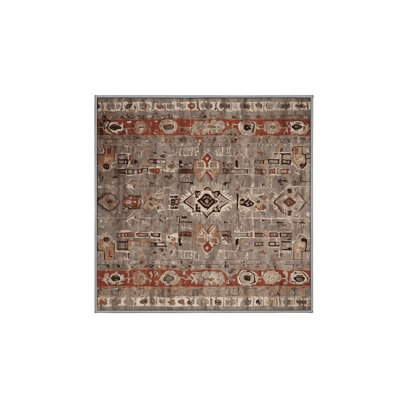 Machine Washable Gray Area Rug, Square 6'