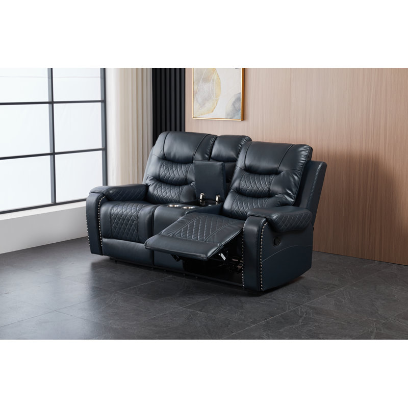 Leather Power Motion Recliner Loveseat , Home Theater Reclining Sofa Loveseat, Luxury 2 Seater Reclining Couch With Cup Holders/Storage For Living Room/Bedroom/Office