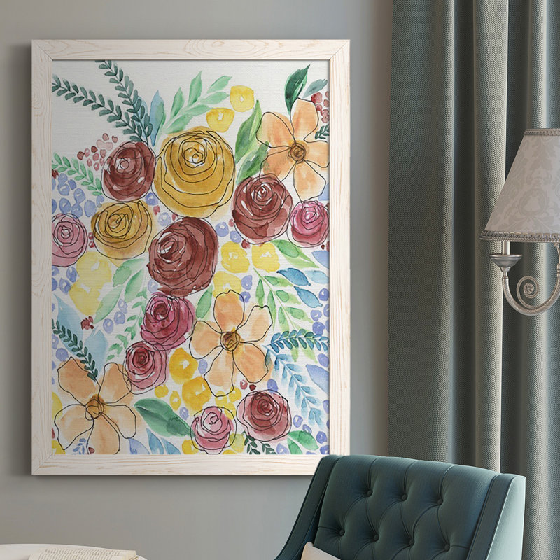 Flower Carousel II - peinture sur toile à cadre unique, H 37,5 po x l 27,5 po x P 1 po, Blanc