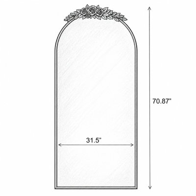 Miroir mural arqué 70,87 po, miroir pleine longueur à cadre mural doré avec ornement floral rose 3D, grand miroir de décoration pour chambre à coucher, entrée