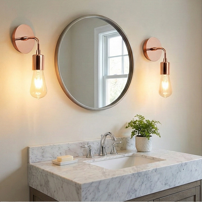 Metal Body Flush Mount Wall Sconce, Copper