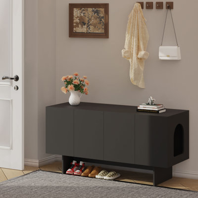 Cat Litter Box Enclosure Furniture with Double Room for 2 Cats, Scandi Style(Blcak)