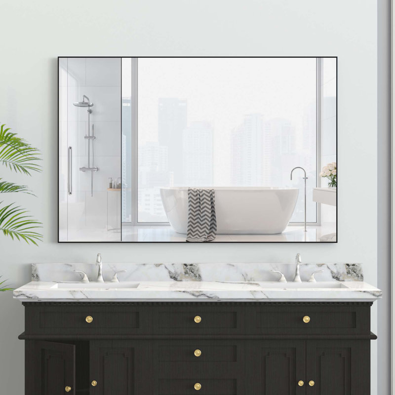 Oversized Modern Rectangle Bathroom Mirror, Black, 32" x 48"