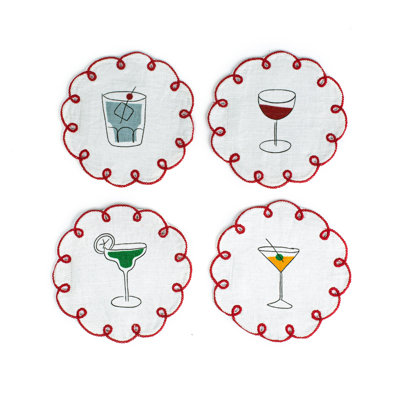 Fete Embroidered Linen Coasters