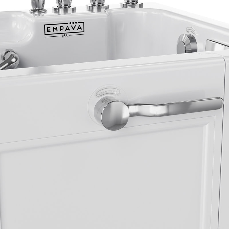 Empava White Acrylic Walk-In Soaking Bathtub with Handrails