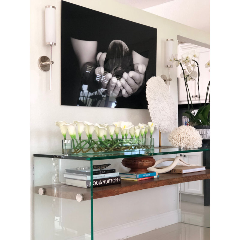 Casa Moderna glass plate planter with mango calla lilies, White