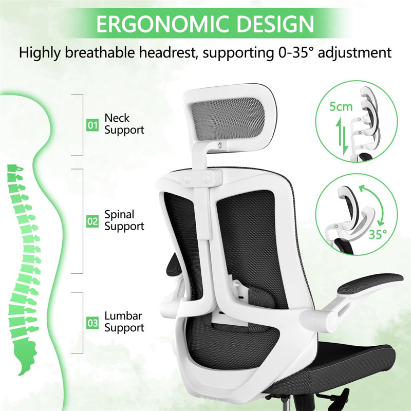 Fauteuil de bureau ergonomique Oladele Home, Blanc, Noir