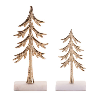Modern Metal Tree Sculptures on Marble Base