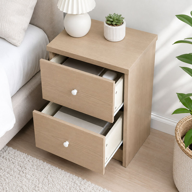 Freya 40.8cm W Bedside Table, Smoked Oak Effect