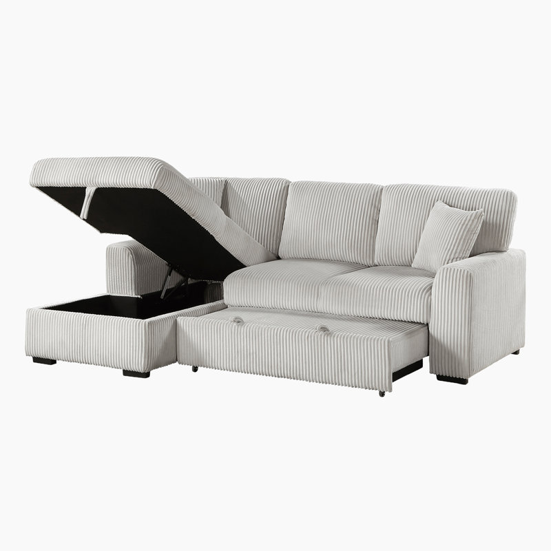 Eliana 95.5" Modern & Contemporary Corduroy 2-Piece Sectional with Pull-Out Bed & Hidden Storage Chaise, Left Hand Facing