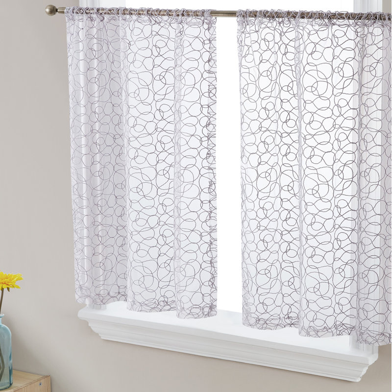 Ketaki Abstract Tailored Cafe Curtain, Silver Gray, 30" W x 45" L