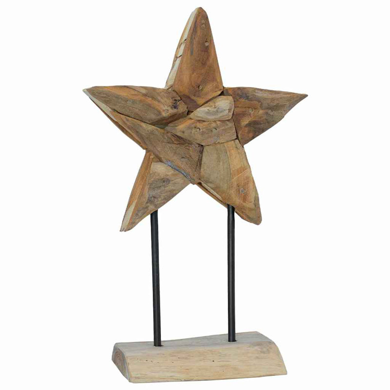 vidaXL Christmas Star Brown Solid Teak Wood, 45cm H x 30cm W x 5cm D