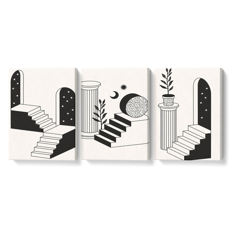 3 Piece Wrapped Canvas Print Set, 81cm H x 163cm W x 10cm D