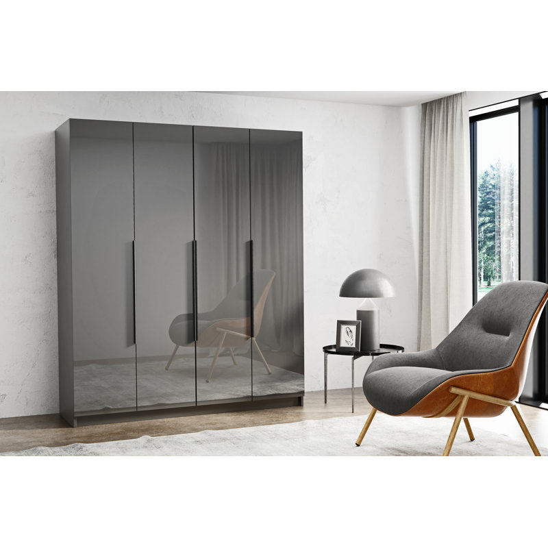 Armoire Macheal, H 85 po x l 63 po x P 24 po, Gris à haute brillance