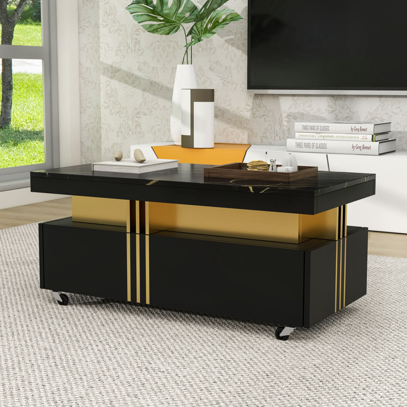Coffee Table with Caster Wheels, Black
