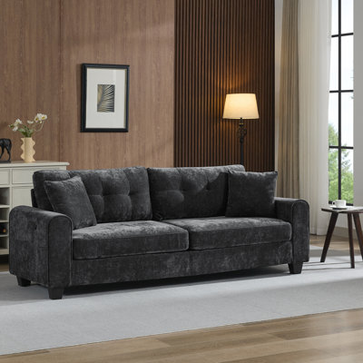 87" Modern Upholstered Sofa with USB Port and Wide Armrests for Living Room