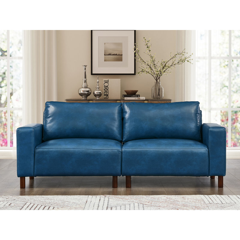 79" Faux Leather Square Arm Sofa, Blue