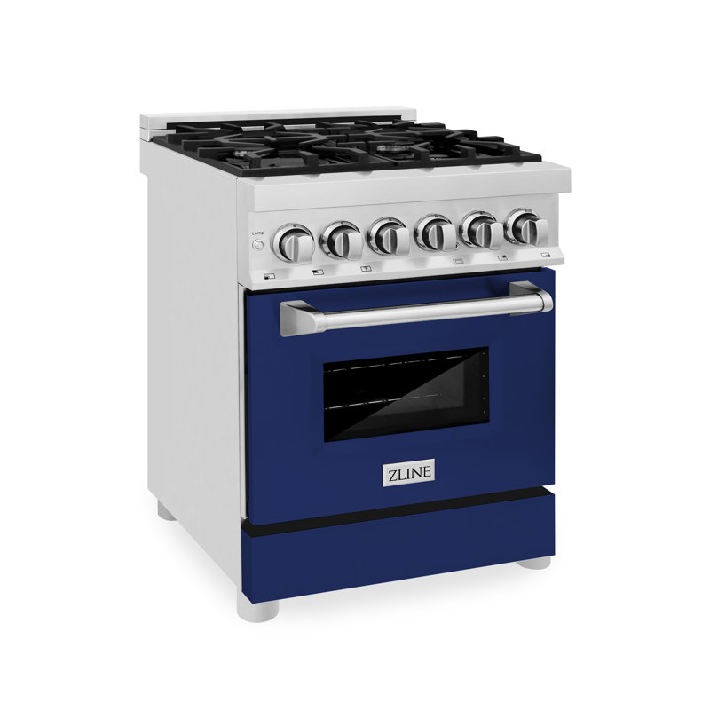 ZLINE 24 In. 2.8 Cu. Ft. Legacy Dual Fuel Range with 4 Burner Gas Cooktop and Electric Convection Oven, Blue Gloss