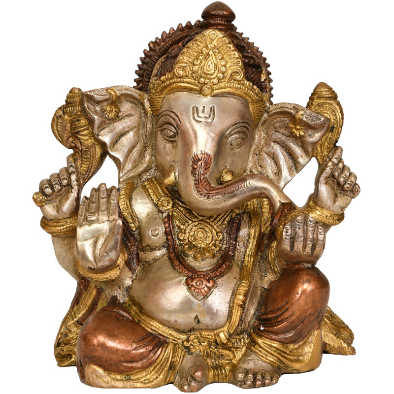 Statue de lord Ganesha en laiton fabriqué à la main de 6 pouces à Ashirwad Mudra