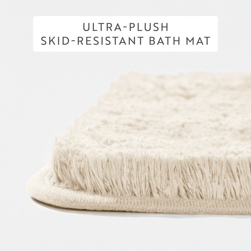 Tapis de bain moelleux avec envers en caoutchouc antidérapant, L 34 po x l 21 po, Ivoire ivoire
