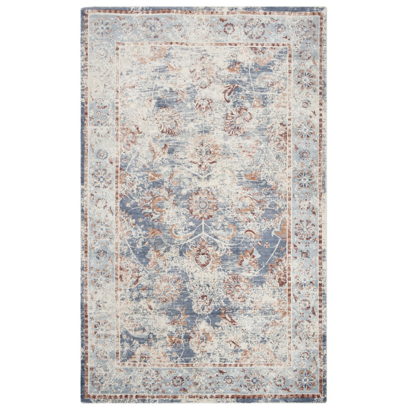 Tapis gris / bleu en viscose / coton tissé à la main Brianne, Rectangle 6 pi x 9 pi