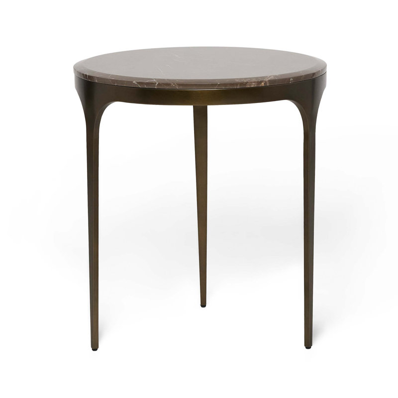 Camilla Marble End Table, Terra Brown, 26" H x 26" W x 26" D, Antique Bronze