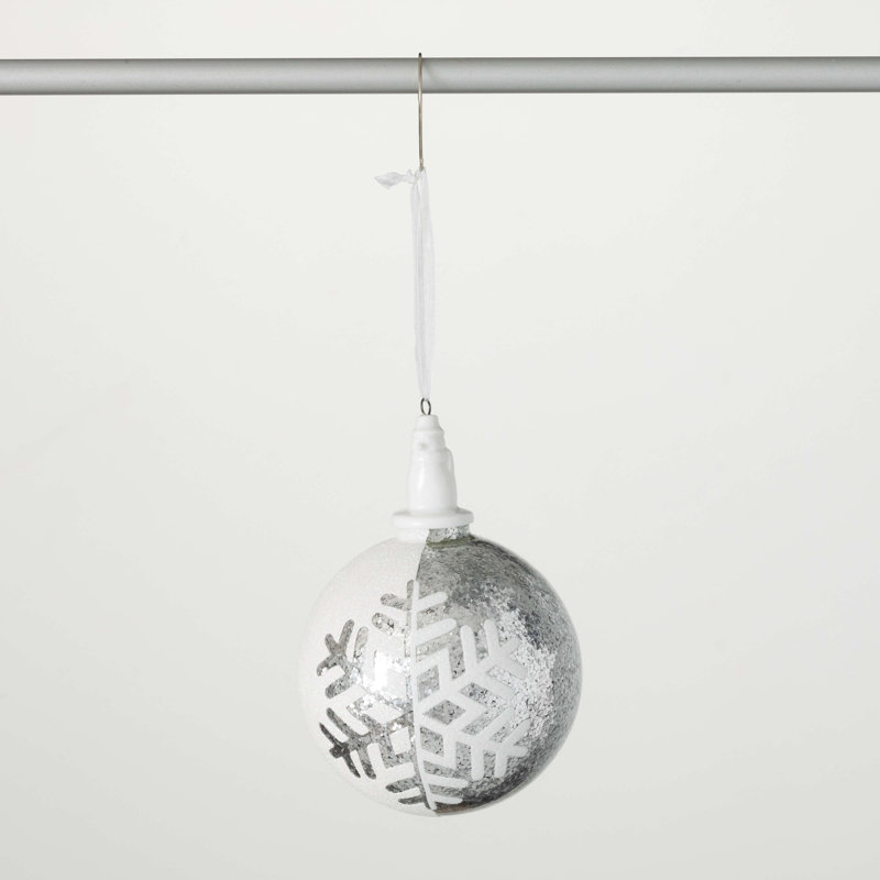 5.5" Christmas Silver Snowflake Ball Ornament, White-Silver