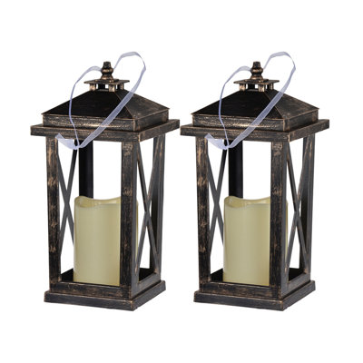 Set Of 2 Menifee Lantern With Led Candle, Tall 5X5x11"
