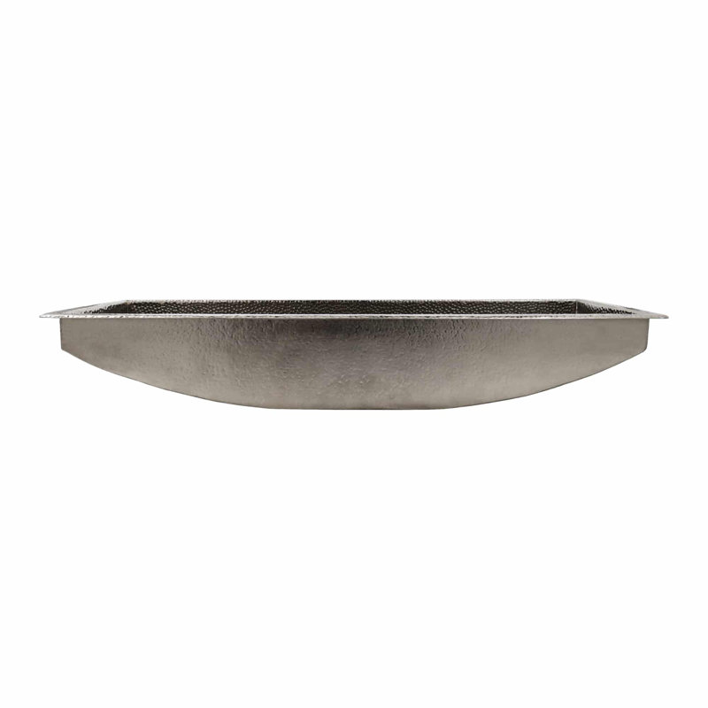 36" Hand-Hammered Copper Trough Rectangular Dual Mount Bathroom Sink, Polished Nickel