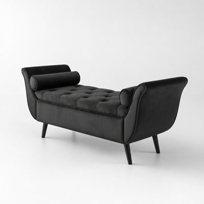 Vintage Tufted Extra-Long Bench, Velvet Upholstered Storage Ottoman with Classic Retro Mid-Century Modern Design, Multi-Purpose Comfortable Footstool Extra Seating Option