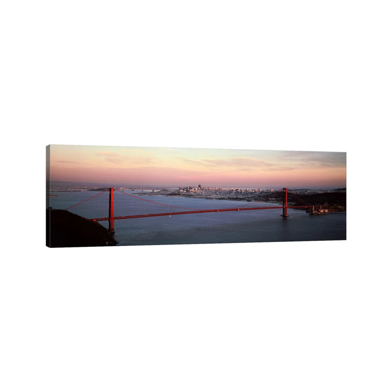 Suspension Bridge Across A Bay, Golden Gate Bridge, San Francisco Bay, San Francisco, California, USA - Wrapped Canvas Panoramic Print