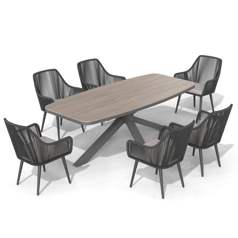 Outdoor 6-person Dining Set With Cushions, Beige, Gray/Light Gray